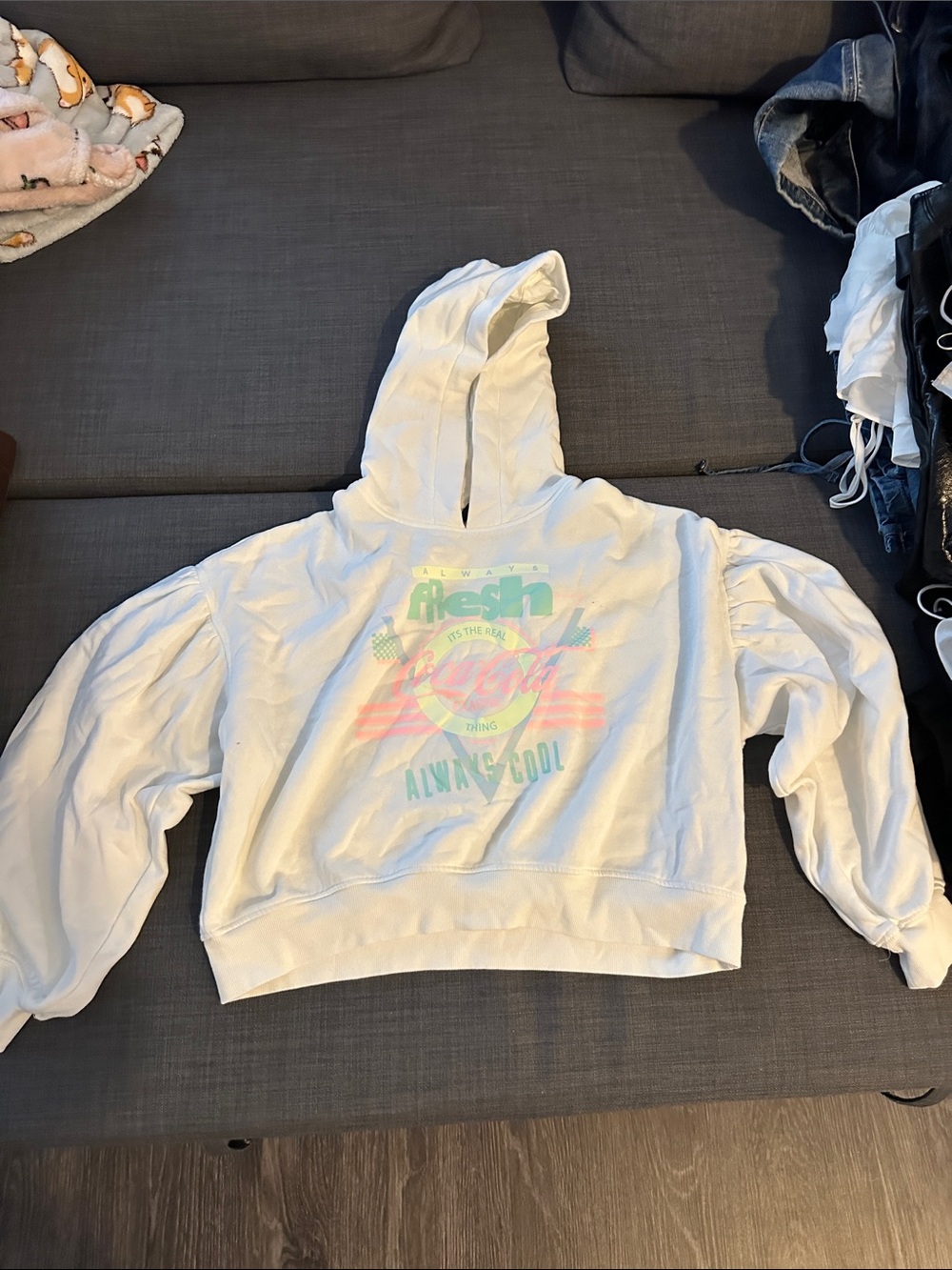 H&M White Hooded Sweatshirt with Pastel Graphic